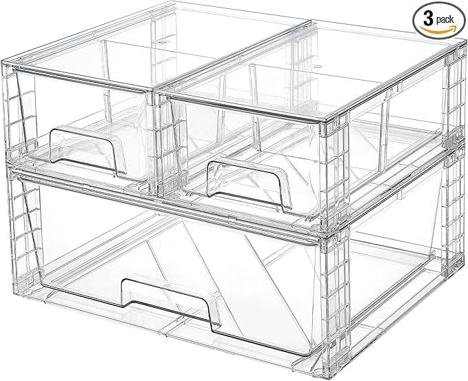 Vtopmart 3 Pack Stackable Storage Drawers, Easily Assemble Acrylic Bathroom by Vtopmart