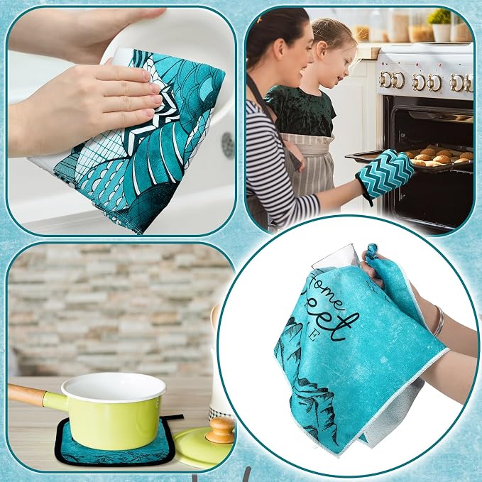 Bencailor 6 Pcs Boho Mountains Kitchen Towels Oven Mitts and Pot Holders Set - Image 6