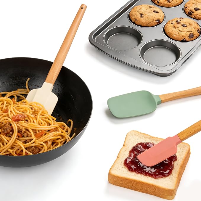 3PCS Silicone Spatula Wooden Handle Set, Heat Resistant Silicone Spatula - Image 9