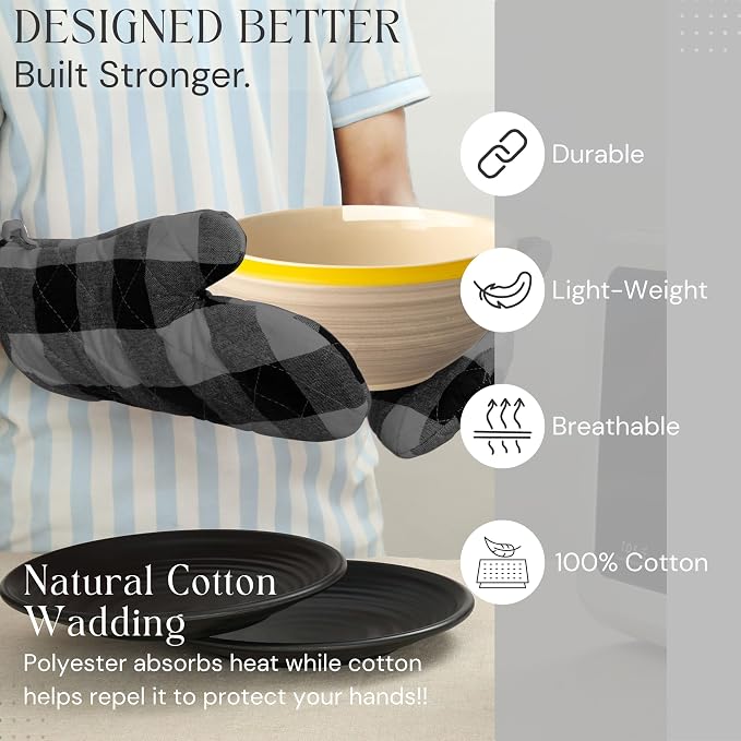 Buffalo Plaid Check Oven Mitts and Pot Holders Set, 100% Cotton, Heat Resistant - Image 5