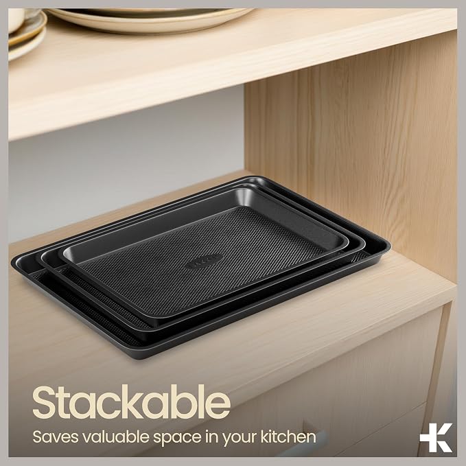 Diamond Bottom Cookie Sheet Set of 2, Nonstick Gray Carbon Steel Baking Pans - Image 6