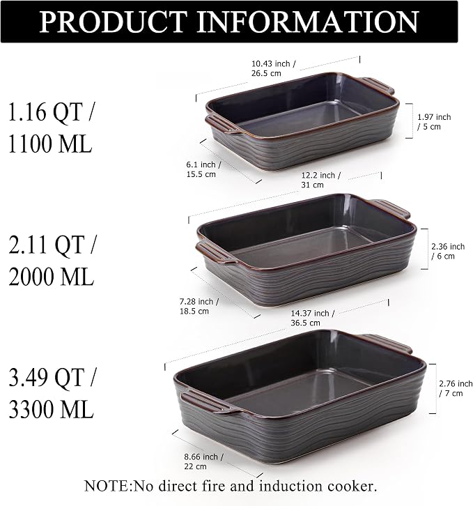 Ceramic Baking Dish Set of 3, Casserole Dishes - Image 4