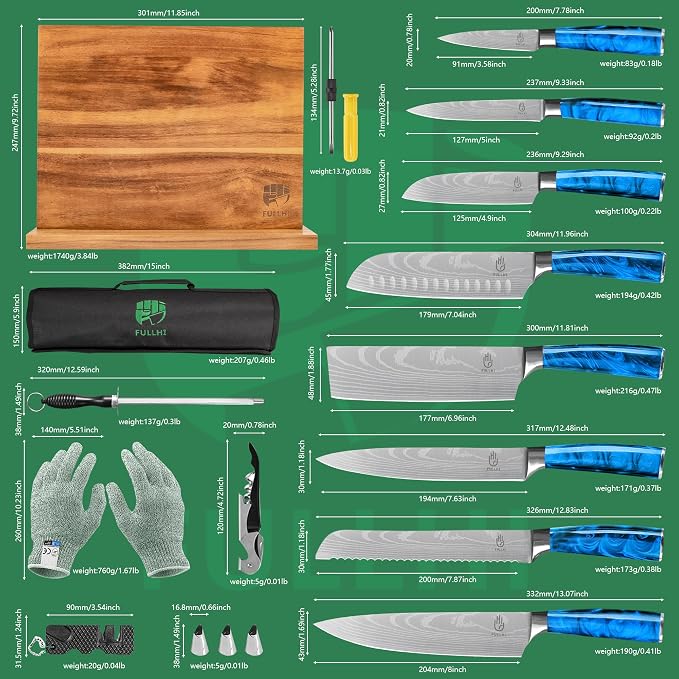 FULLHI 15pcs Japanese Knife Set - Image 2