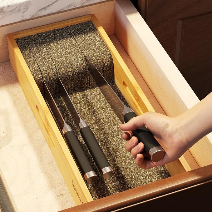 SpaceAid Knife Drawer Organizer Bamboo Insert Dock, Kitchen Steak Knives Holder - Image 6