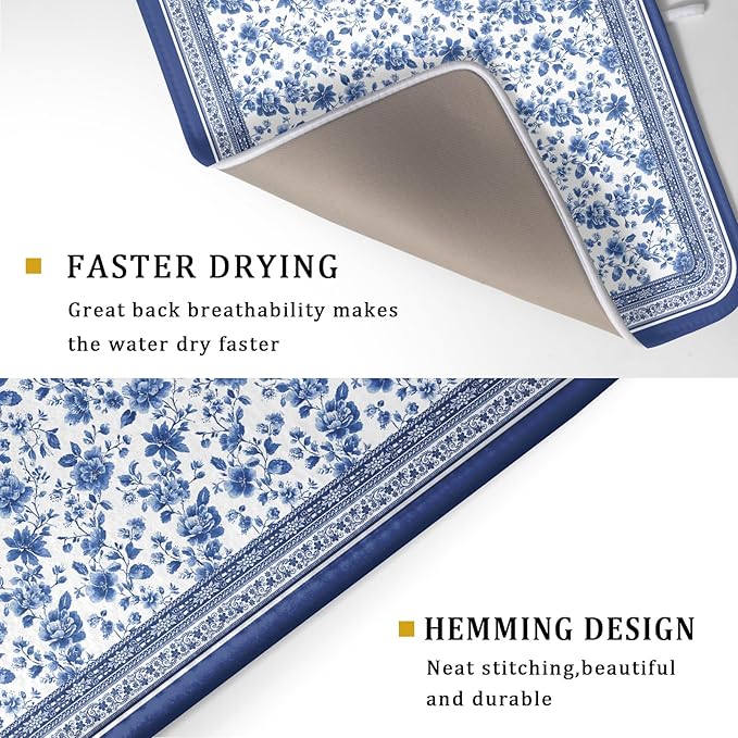 Blue Floral Branches Dish Drying Mat - Image 3