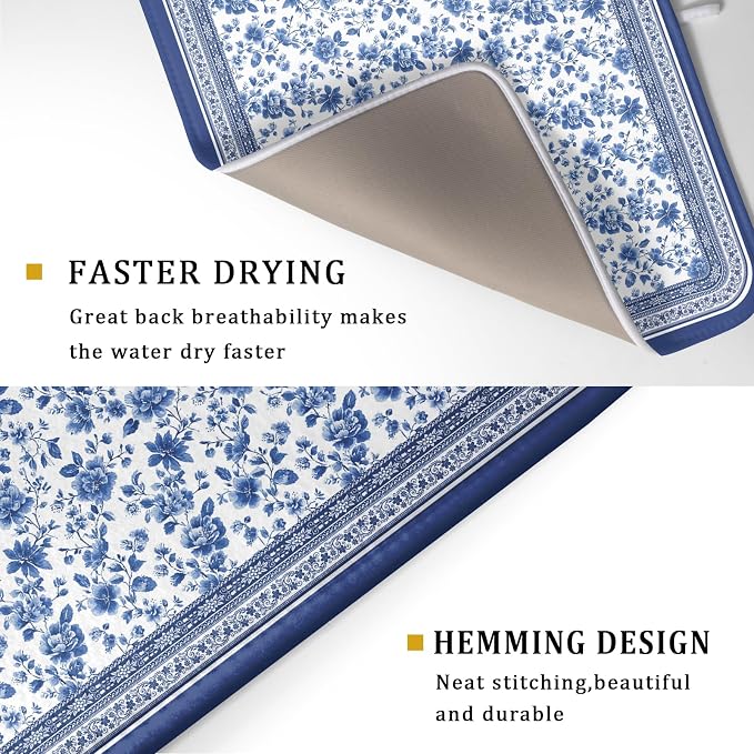 Blue Floral Branches Dish Drying Mat - Image 2
