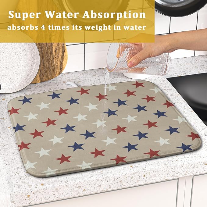 Patriotic July of 4th Blue Red White Star Dish Drying Mat - Image 7