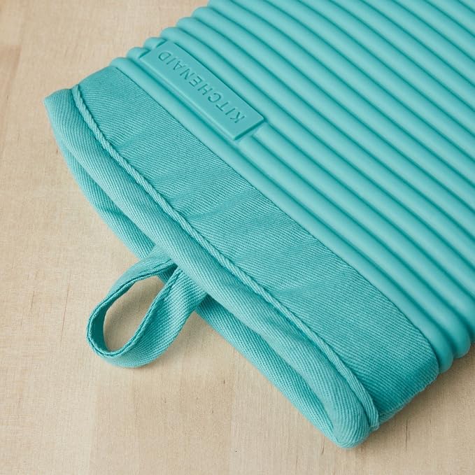 KITCHENAID Ribbed Soft Silicone Oven Mitt 2-Pack Set, Aqua Sky - Image 7