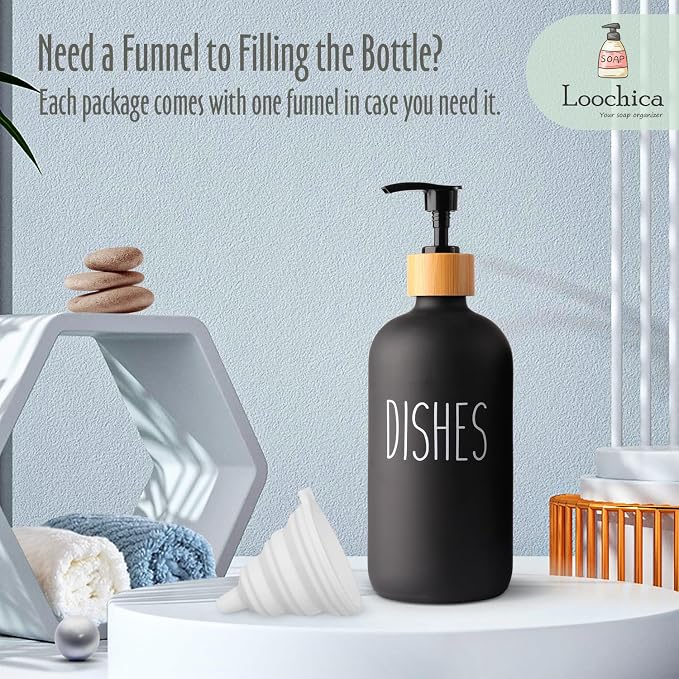 LOOCHICA Black Glass Kitchen Soap Dispenser, Detergent Dispenser or Dish Soap - Image 3