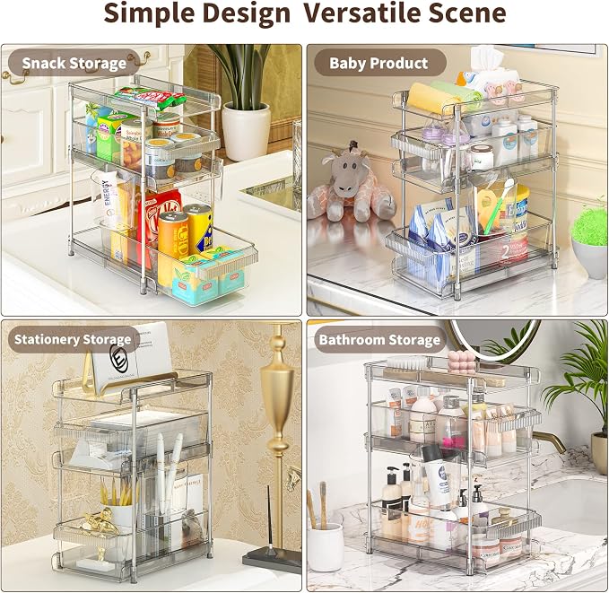 Clear Bathroom Organizers 2 Sets 3 Tier, Pull Out Organizer and Storage - Image 6