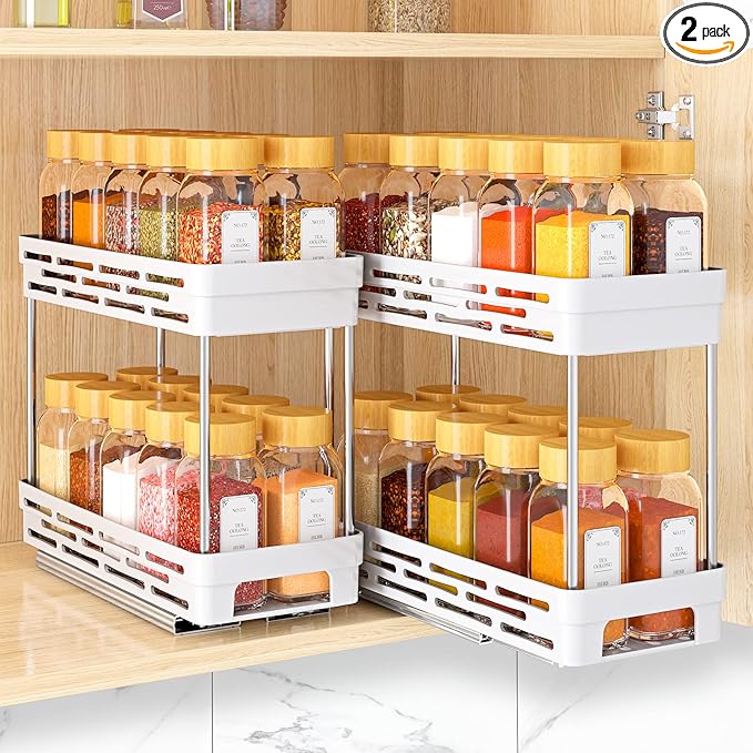 Pull Out Spice Rack Organizer for Cabinet, 2 Pack Slide Out Spice Racks by DABIGE
