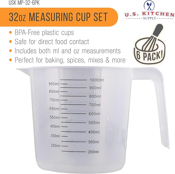 U.S. Kitchen Supply Plastic Measuring Cups - 32 oz Liquid Measuring Cup Set of - Image 2