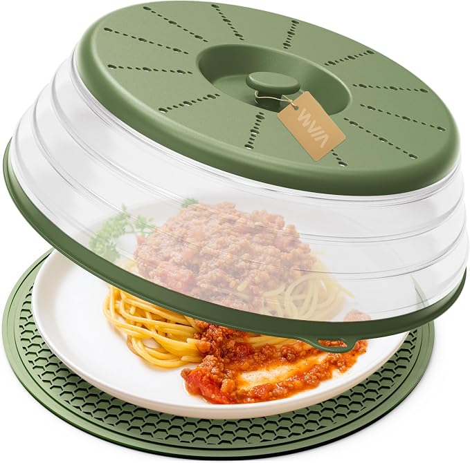 WVM Microwave Splatter Cover & Mat, Vented Collapsible Splatter Guard dish by WVM