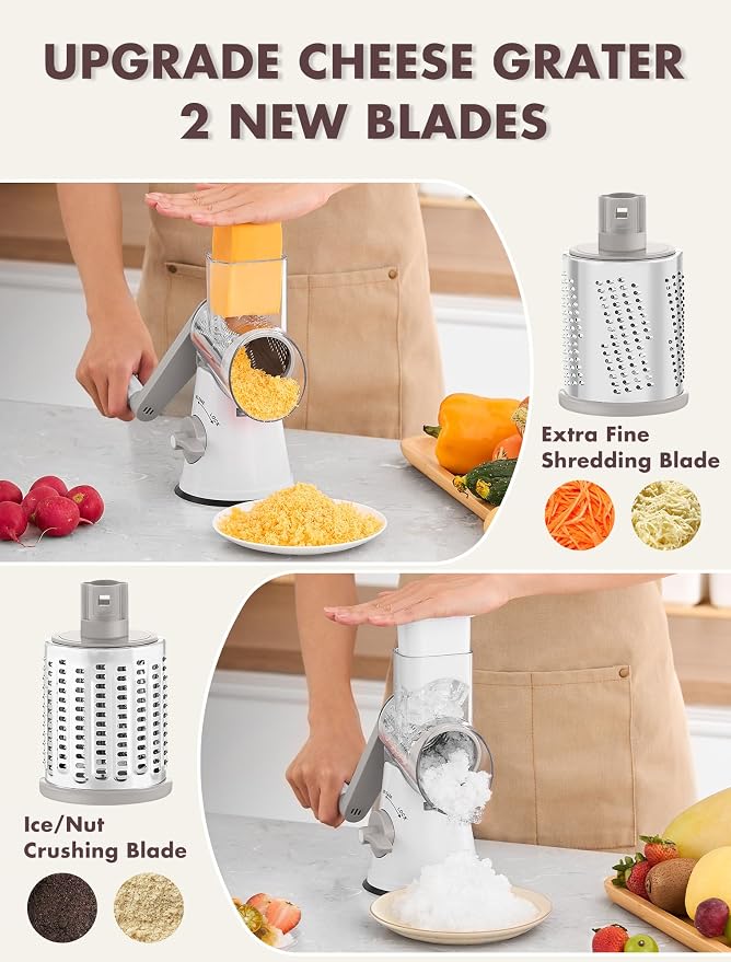 GDL Rotary Cheese Grater, Upgraded 5-in-1 Cheese Grater Hand Crank, Vegetable - Image 2