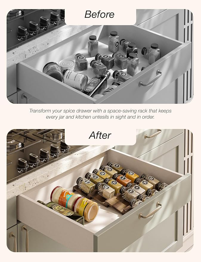 Tinamo Acacia Wooden Spice Rack Organizer - Image 4
