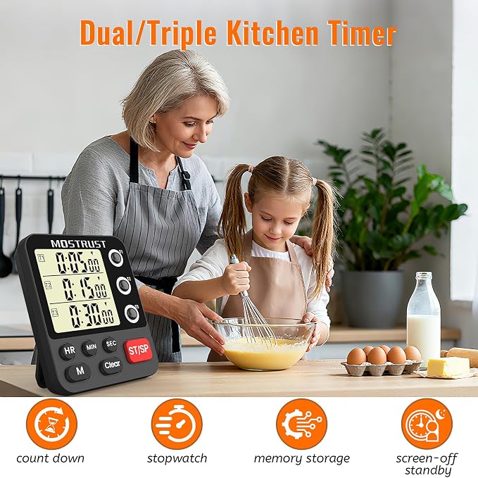 Digital Dual Kitchen Timer, 3 Channels Triple Countdown Timer - Image 2