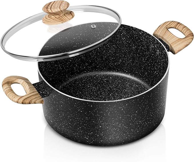MICHELANGELO Stock Pot with Lid, 5 Quart Cooking Pot Nonstick, Granite Soup by Michelangelo
