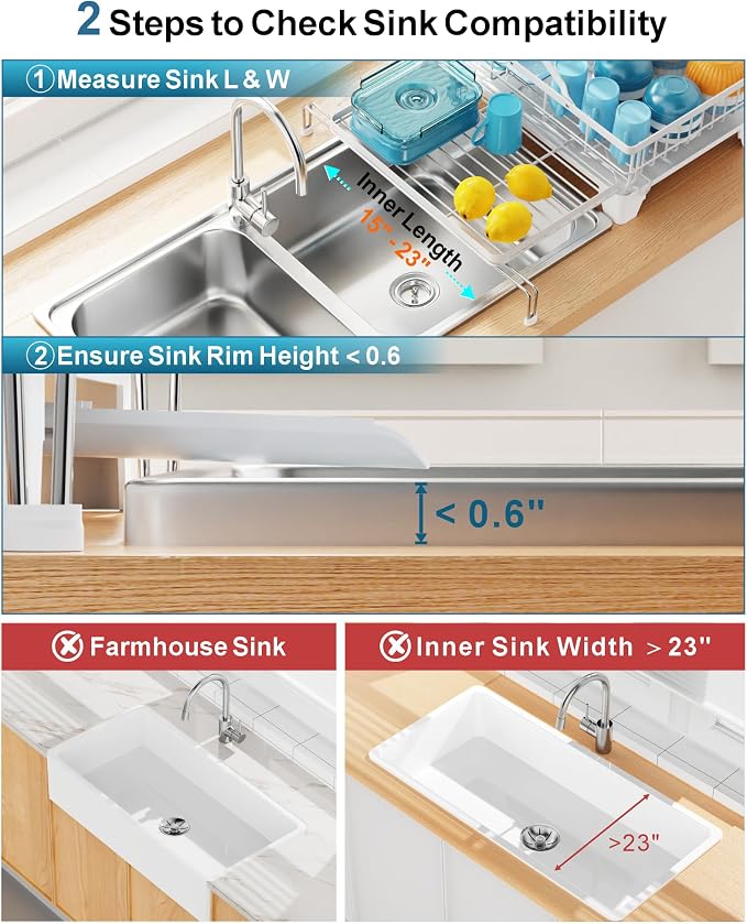 GSlife Large 2 Tier Dish Drying Rack, Expandable Heavy-Duty Dish Rack - Image 8