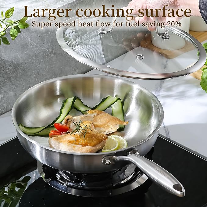 DELARLO Tri-Ply Stainless Steel Pan, 18/10 Frying Pan, Oven Safe Up to 600°F - Image 4