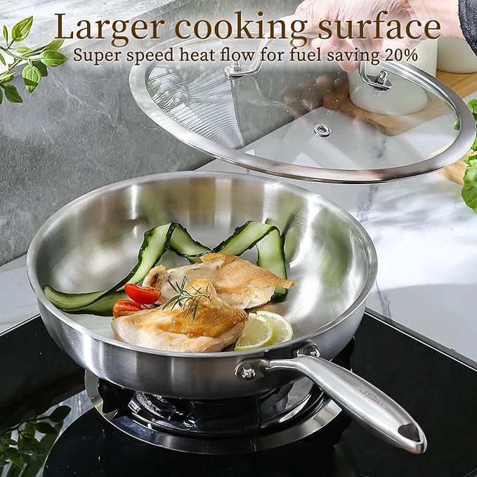 DELARLO Tri-Ply Stainless Steel Pan, 18/10 Frying Pan, Oven Safe Up to 600°F - Image 5