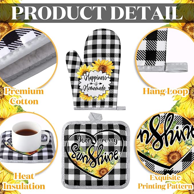 Leinuosen 6 Plaid Sunflower Kitchen Towels Kitchen Decor and Accessories Set - Image 5
