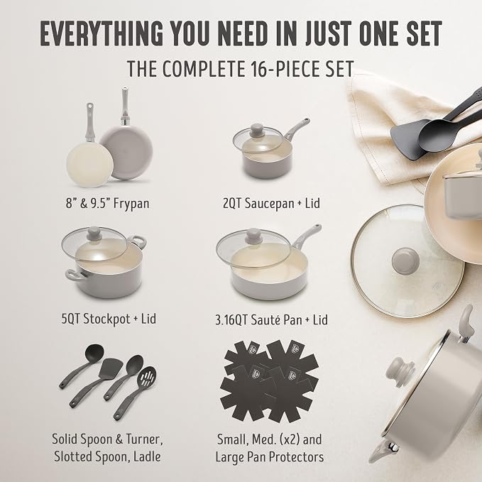 GreenLife 16-Piece Nonstick Cookware Set, Non-Toxic Ceramic Pots and Pans Set - Image 5