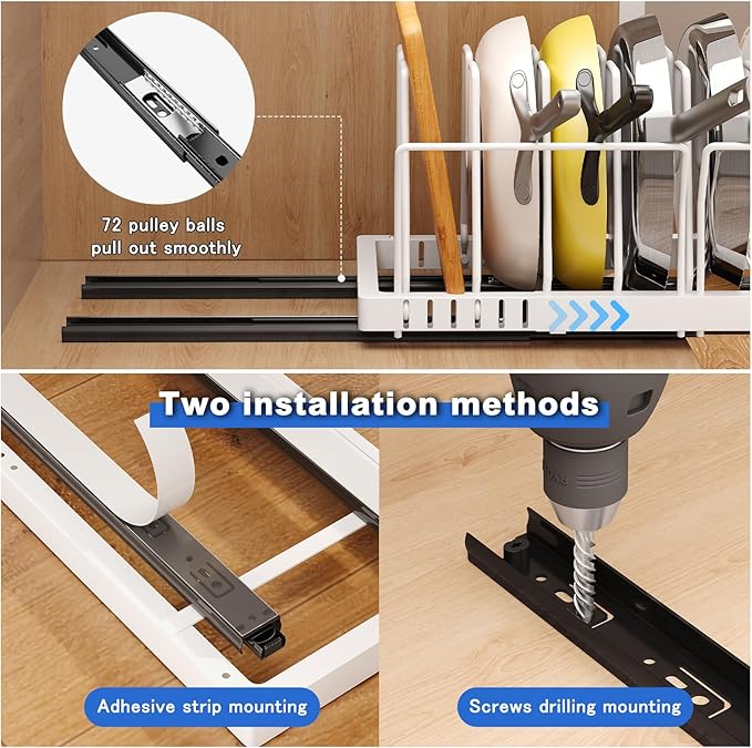 Mustorn 2 Pack Pots and Pans Organizer Under Cabinet, 21.6" Deep Pull Out Pot - Image 3