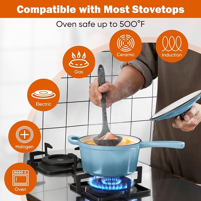 Homikit Small Cast Iron Pot, 1 QT Enameled Cast Iron Sauce Pan - Image 6