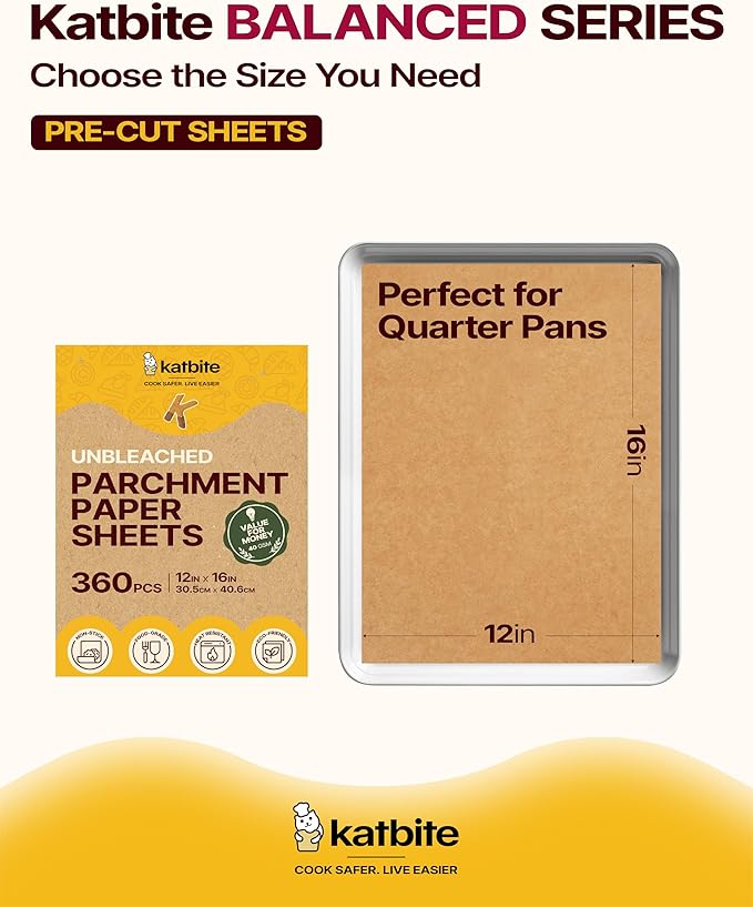 Katbite Parchment Paper Sheets 360 PCS, 12x16 Inches Precut Unbleached Baking - Image 2