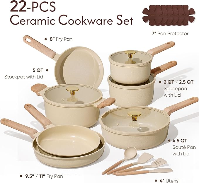 CAROTE 22Pcs Pots and Pans Set Non stick, Ceramic Cookware Set, Non-toxic - Image 2