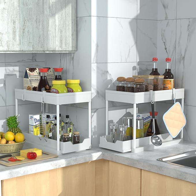 DEKAVA Cabinet, 2 Pack Under Sink Organizer, 2 Tier Sliding Bathroom Kitchen - Image 5