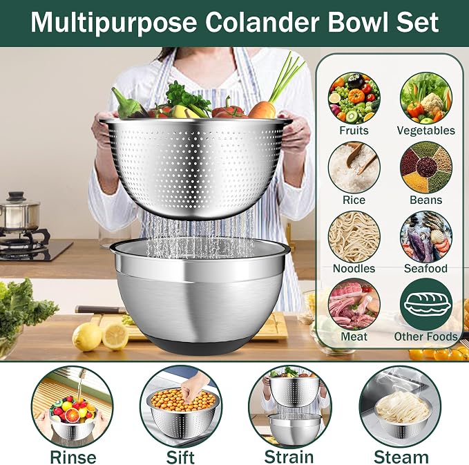 Nicdiet Mixing Bowls with Airtight Lids, Stainless Steel Mixing Bowl Set with 3 - Image 4