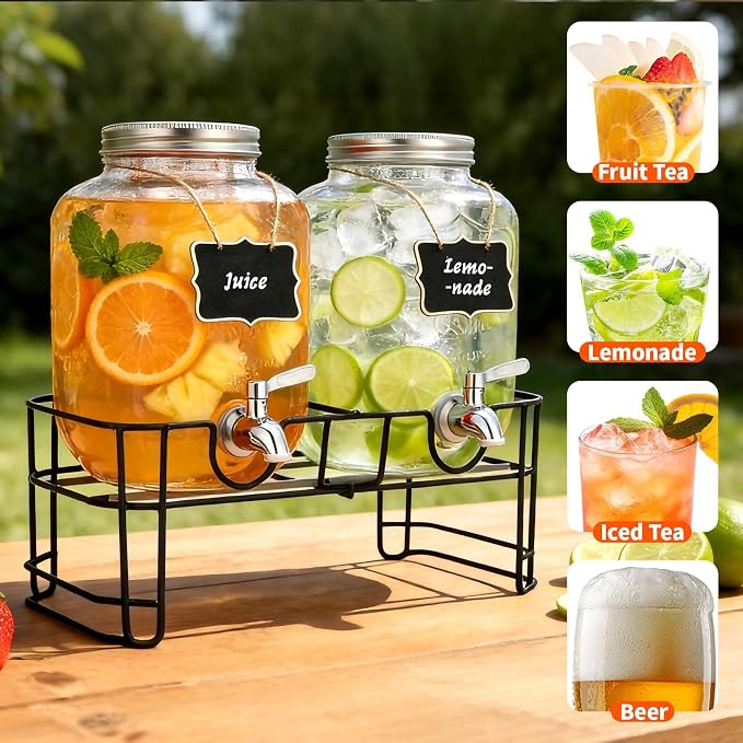 1 Gallon Glass Beverage Dispenser, 2 Pack Glass Drink Dispensers - Image 5