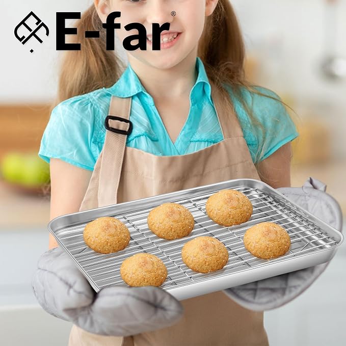 E-far Small Baking Sheet with Wire Rack, Stainless Steel Cookie Sheets Trays & - Image 7
