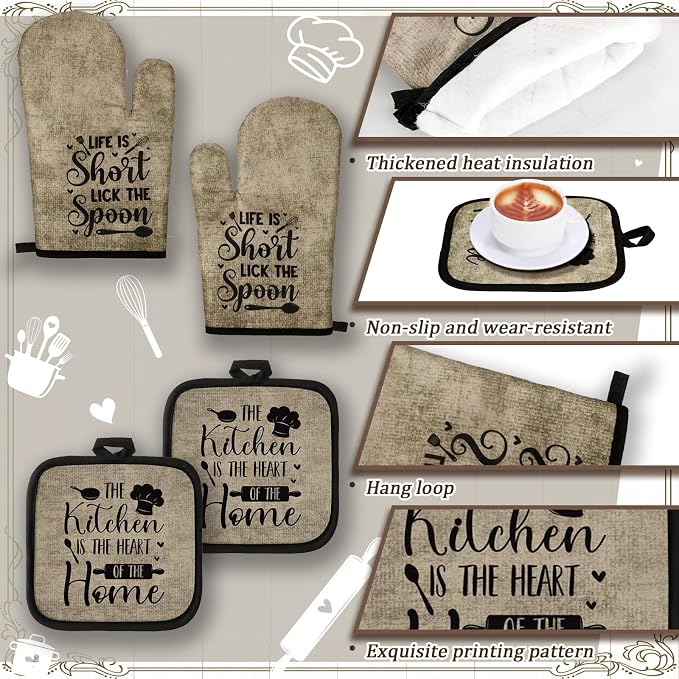 Fourluoo 10 Pcs Attractive Style Kitchen Dish Towels Rugs Oven Mitts and Pot - Image 4