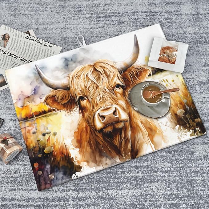 Watercolour Cow Head Dish Drying Mat XL Microfiber Kitchen Drying Mat Large - Image 5