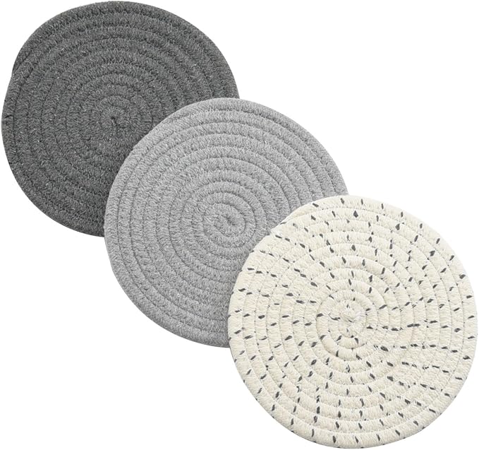 Potholders Set Trivets Set 100% Pure Cotton Thread Weave Hot Pot Holders Set by Jennice+House