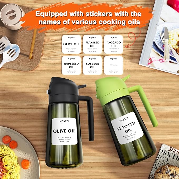 mqnxoi 2 in 1 Glass Oil Sprayer & Dispenser, 16oz/470ml Olive Cooking, Air Fryer - Image 2