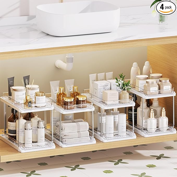 Delamu 2-Tier Bathroom Under Sink Organizers and Storage, Pull Out Cabinet by DELAMU