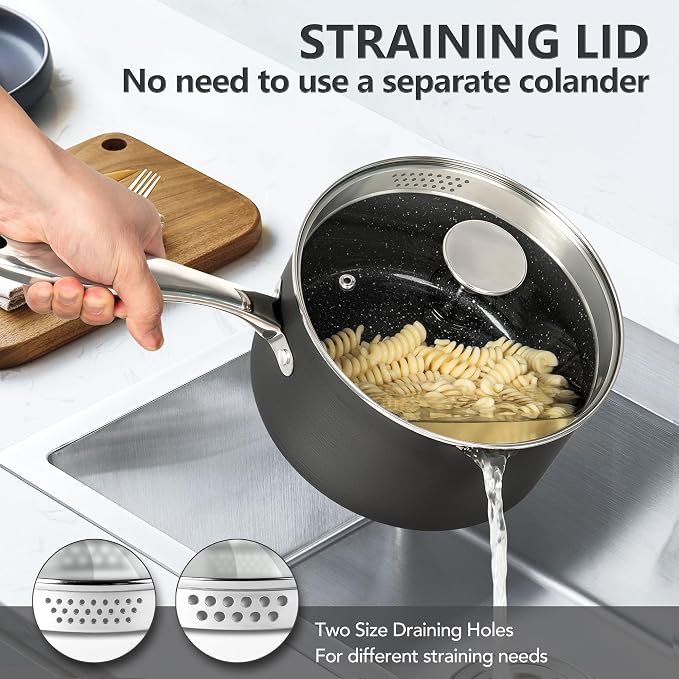 MICHELANGELO Hard Anodized Saucepan Set - Image 4