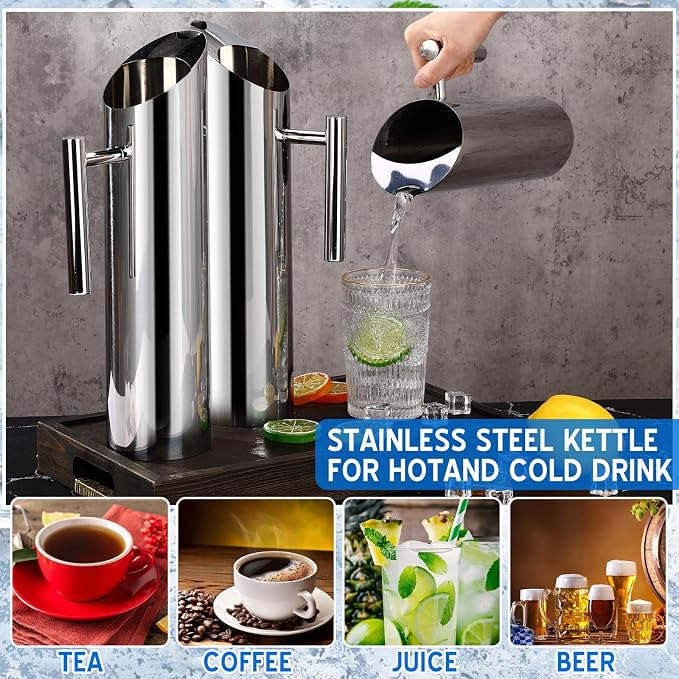 Funnymoom Stainless Steel Water Pitcher 70oz Modern Metal Pitcher - Image 4
