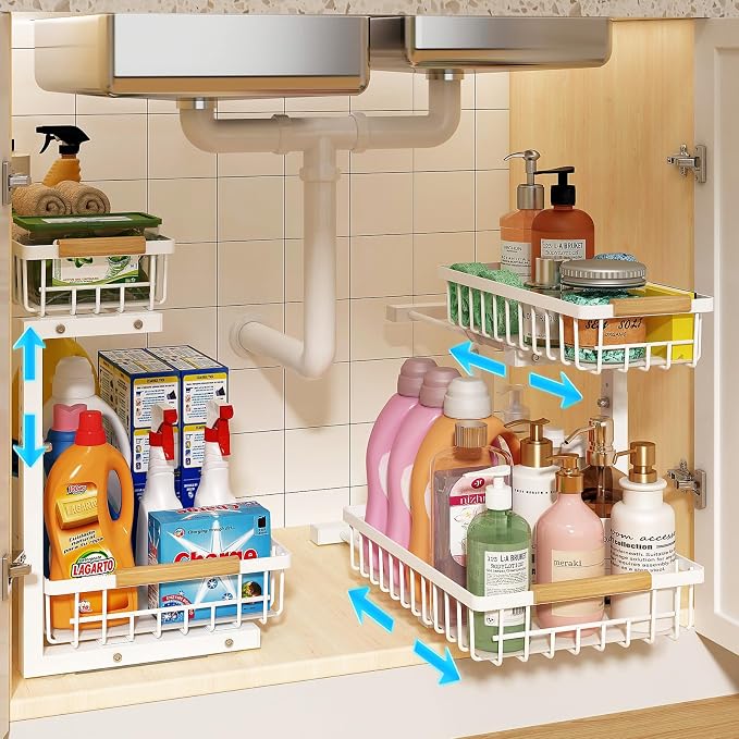 REALINN Under Sink Organizer, Height Adjustable 2 Tier Pull Out Cabinet Storage by REALINN