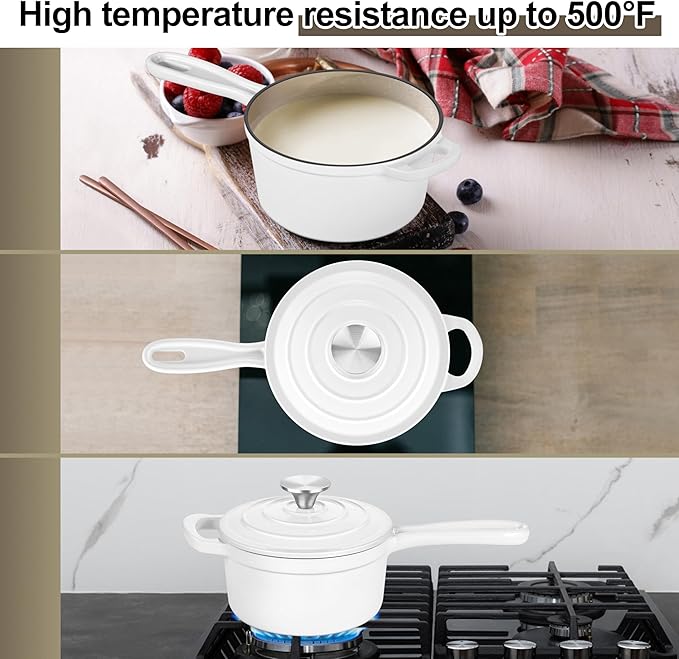 2 Quart Saucepan with Lid, Leonyo Enameled Cast Iron Sauce Pan, Heavy Duty - Image 4