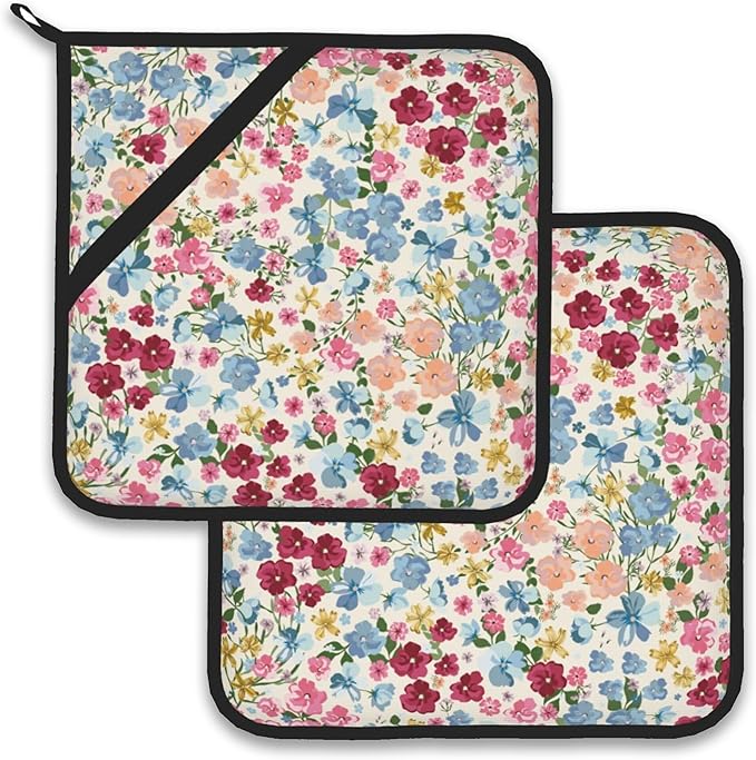 Wild Flowers Floral Meadow Pot Holder Set of 2, Heat Resistant Potholders Oven by Larkverk