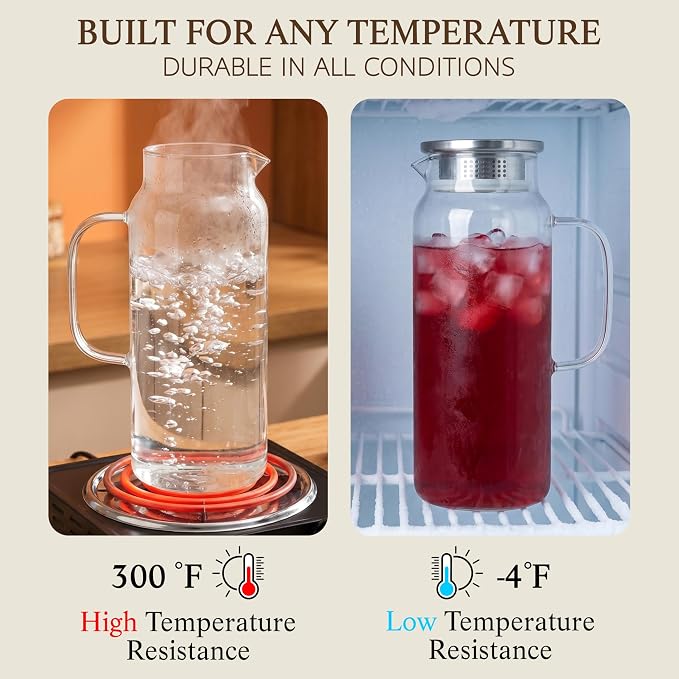 Glass Pitcher with Lid and Handle, 68oz 2 Liter Borosilicate Glass Water Pitcher - Image 6