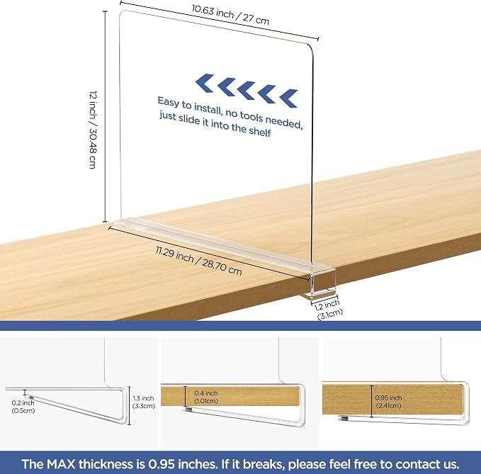 12 Pack 12 Inches Clear Shelf Dividers - Image 2