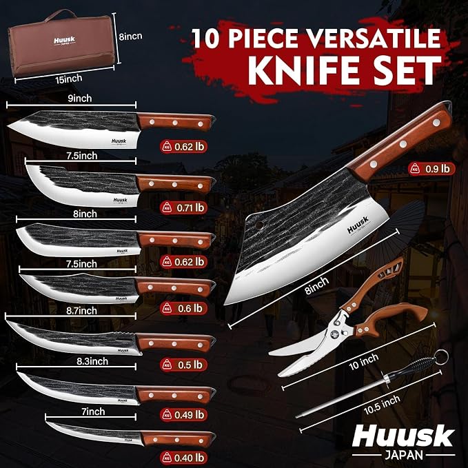 Huusk Butcher Knife Set, Hand Forged Butcher Chef Knife Set - Image 7