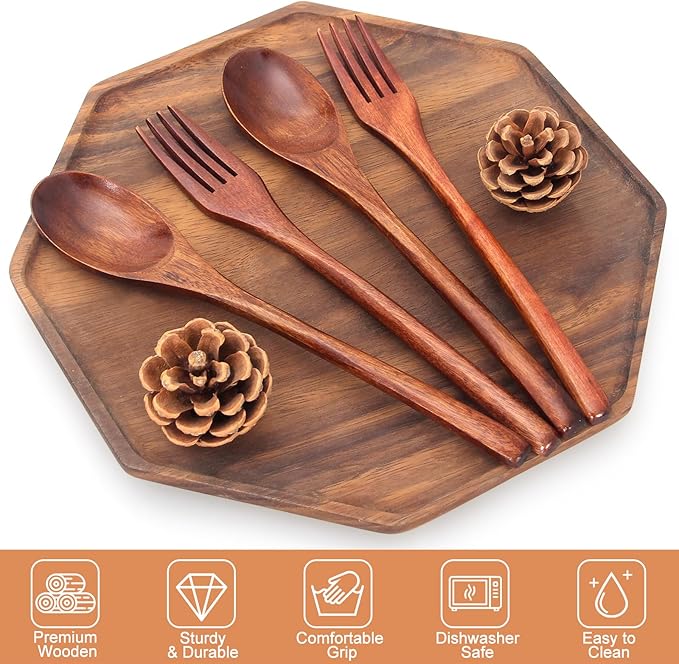 12 Pieces Wooden Forks and Spoons - Image 4