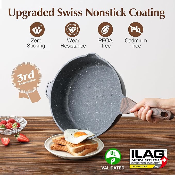 SENSARTE Nonstick Deep Frying Pan Skillet, 12-inch Saute Pan - Image 2