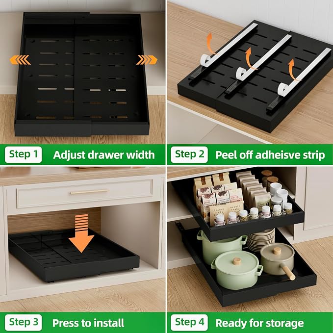 PAKETA 4 Pack Expandable Pull Out Cabinet Organizer, Upgrade 3 Slide Rails - Image 6
